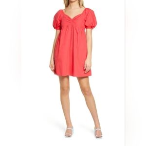 NWOT English Factory puff sleeve mini dress in fuchsia with smocked bodice